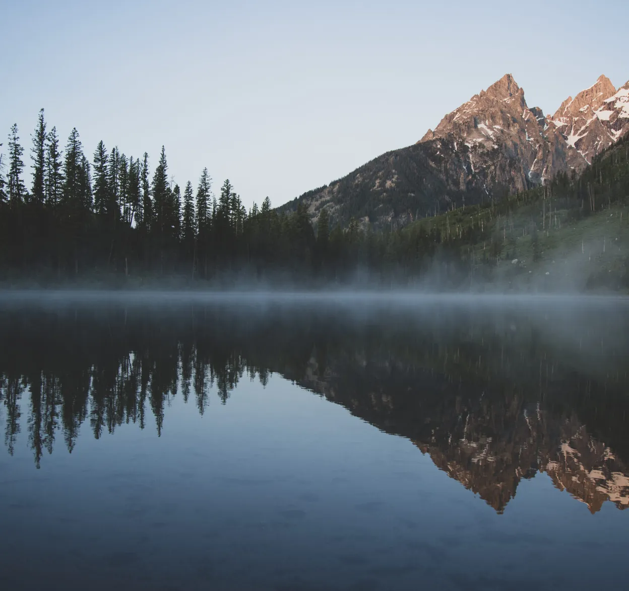 String Lake reflecting the Teton peaks at dawn