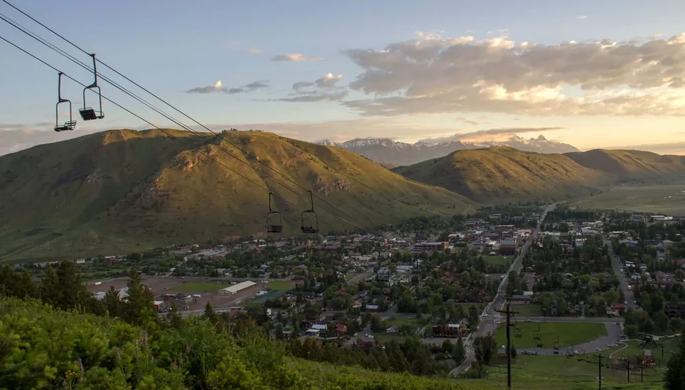 The town of Jackson seen from the Snow King chairlift on a summer evening